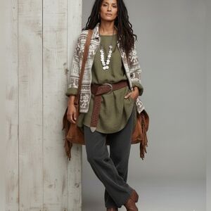 Patterned Alpaca Wool Unique Brown and Cream Jacket XS Bohochic